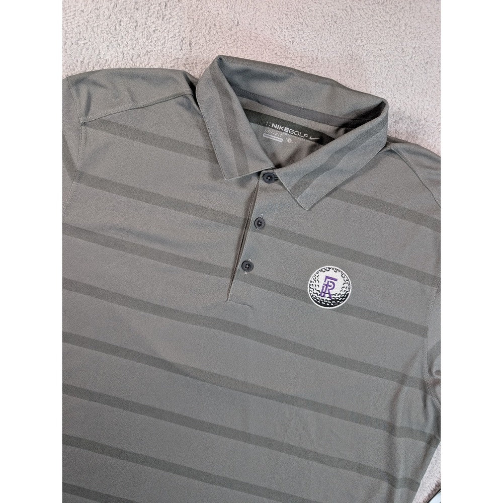 Nike Golf Mens Dri-FIT Striped Polo Shirt Gray Large NWT Front Range School Golf